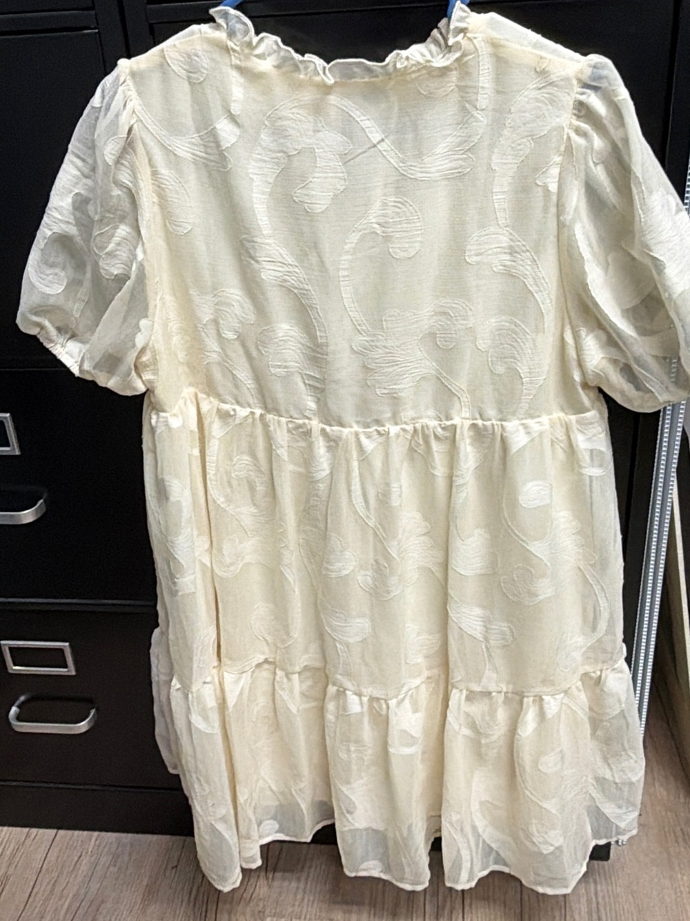 SHEIN Cream Tiered Midi Dress with Ruffle Neckline